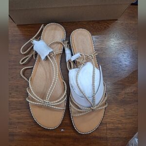 Madewell Leather Tan Braided Sandals, Size 6